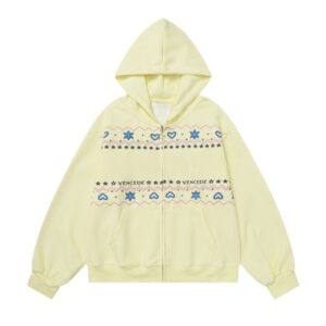 Cream Yellow Hoodie with Chic Pattern