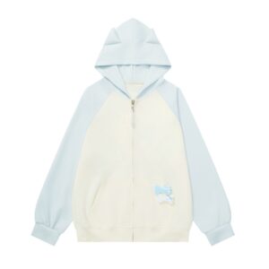 Color-Block Zip-Up Slim-Fit Cute Hoodie